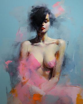 Modern abstract portrait of a young woman by Carla Van Iersel