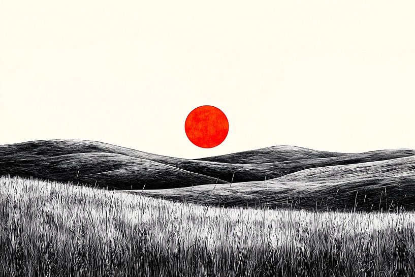 Abstract landscape with red sun by Imperial Art House