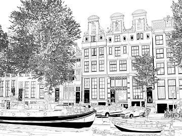 Tekening Herengracht 51-65 Amsterdam Pentekening Lijntekening van Hendrik-Jan Kornelis