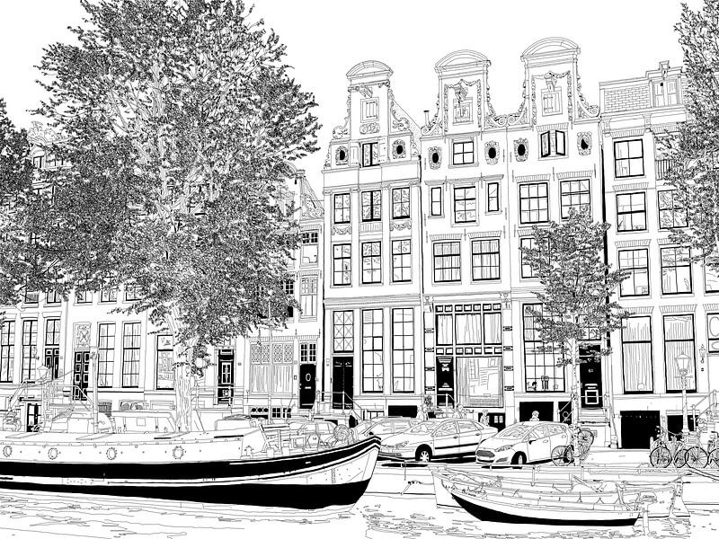 Tekening Herengracht 51-65 Amsterdam Pentekening Lijntekening van Hendrik-Jan Kornelis