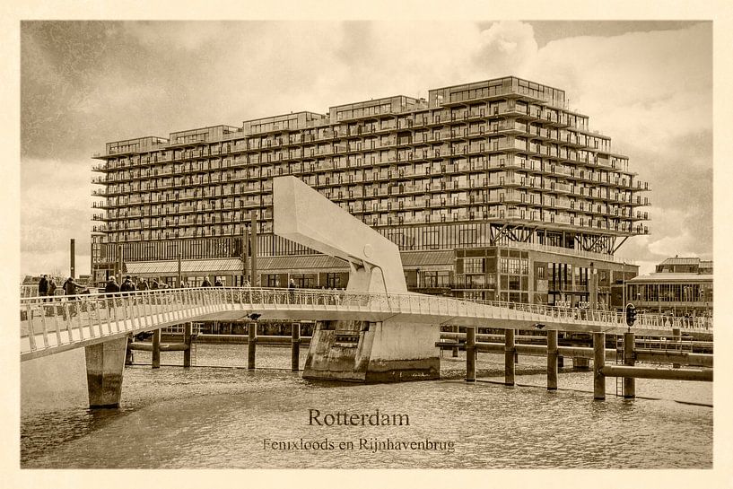 Vintage postcard Fenix warehouse and Rijnhaven bridge by Frans Blok