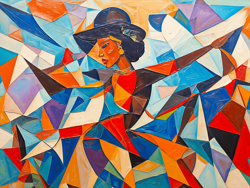 Abstract kubistisch portret van een dansende vrouw