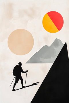 Wandelaars voor een berglandschap van Poster Art Shop