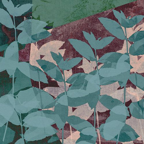 Sprookjesbos. Bladeren in gedempte kleuren.Botanische abstracte kunst