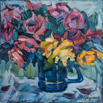 Roses in a Blue Jug