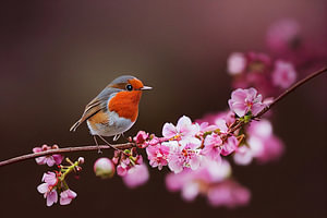 Rotkehlchen auf einem Ast im Frühling Illustration