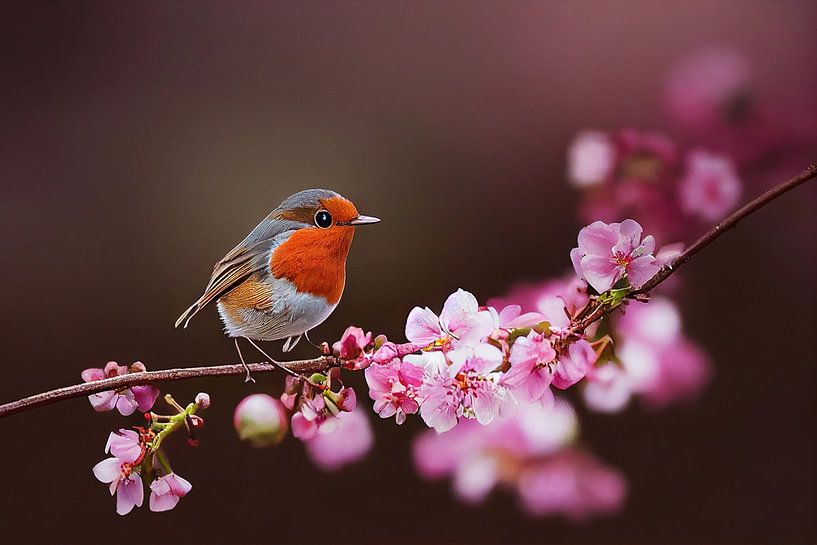 Roodborstje op een tak in de lente Illustratie van Animaflora PicsStock