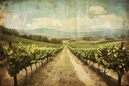 Rustieke wijngaard met sepia hemel
