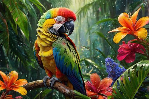 Kleurrijke papegaai in tropisch bos