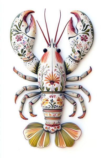 Elegante kreeft met folk art structuren van Digitale Schilderijen