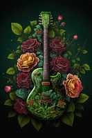 Green Guitar in Floral Splendour