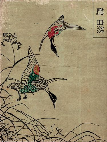 Japandi kunst: 2 vliegende kraanvogels