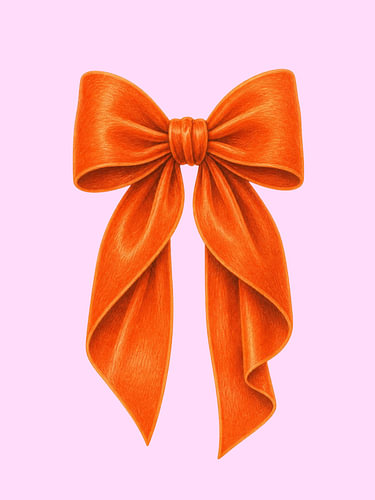 Orange velvet bow on a pink background