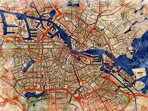 Kaart van Amsterdam in de stijl 'Serene Summer'