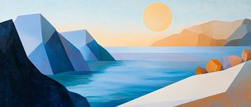 Geometric coastal landscape at dawn by Poster Art Shop