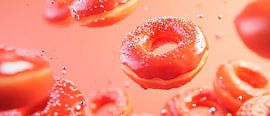 Floating donuts in bright pink by Poster Art Shop