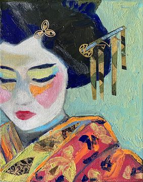 Geisha Grün und Gold von Helia Tayebi Art