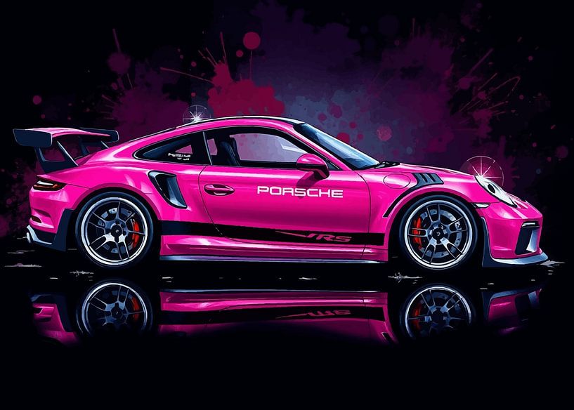 Der Porsche 911 GT3 RS Magenta und Schwarz Streifen Splatter von MIROKKU
