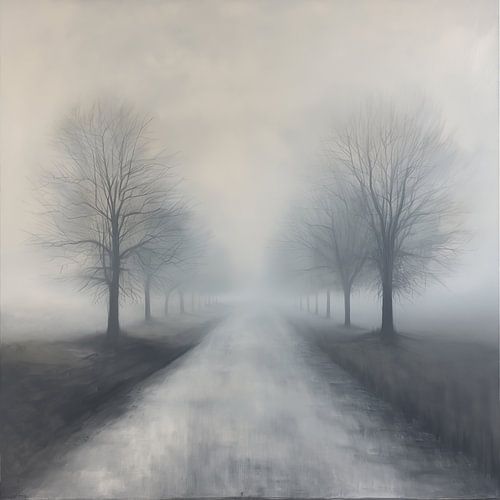 Mistige landweg semi abstract wit