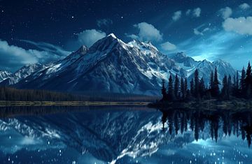Maanlicht bergmeer reflectie van fernlichtsicht