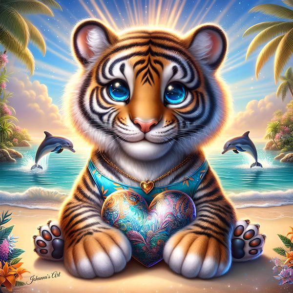 Cute Tiger on a tropical beach 3 by Johannas Art Creations