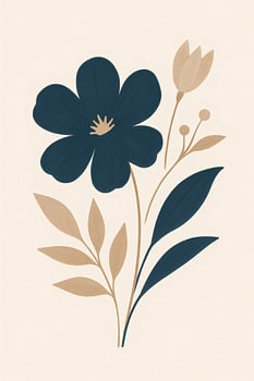Elegant Minimalist Flower in Blue and Beige