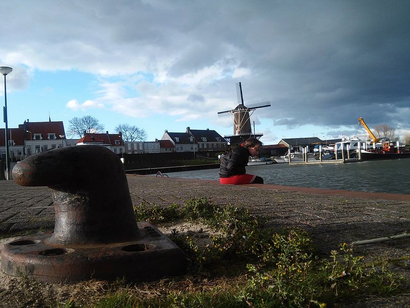 Foto van een windmolen bij de waal by Veluws