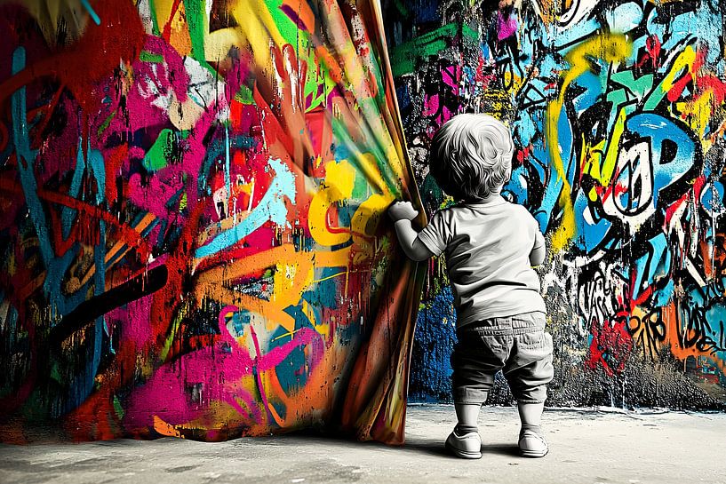 Buntes Graffiti mit Kind von Imperial Art House
