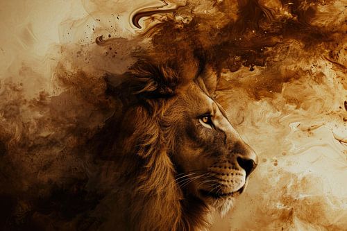 A Lion Abstraction Portrait in warm beige tones