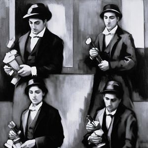 Les quatre messieurs en noir et blanc
