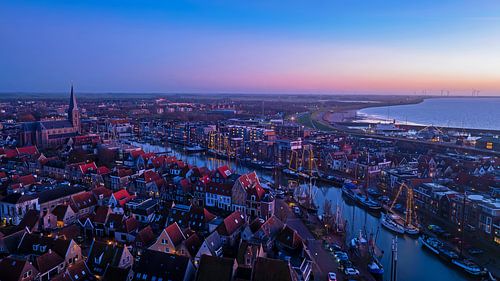Christmas lights at sunset in Harlingen Friesland
