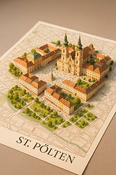St. Pölten Cathedral & Rathausplatz 3D Map – Lower Austria Art by Travel Shop