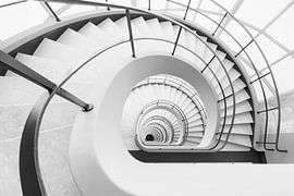 The staircase at Den Bell in Antwerp in black and white