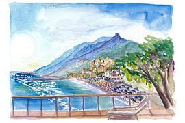 Amalfiküste Herrlicher Terrassenblick mit Zitronen, Küste und Häusern