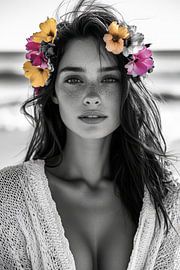 Fragrant beauty on the beach - black and white by Poster Art Shop