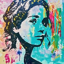 Portrait féminin coloré, moderne et abstrait sur Gerard van den Berg