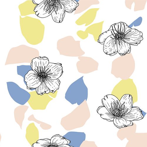 Fleurs dans un style rétro. Art botanique abstrait moderne. Couleurs pastel jaune, rose, bleu