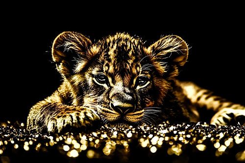 Lionceau dans une atmosphère dorée