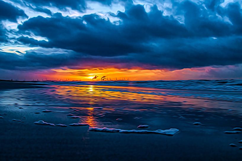 Zonsondergang aan de kust. van Nicolaas Digi Art