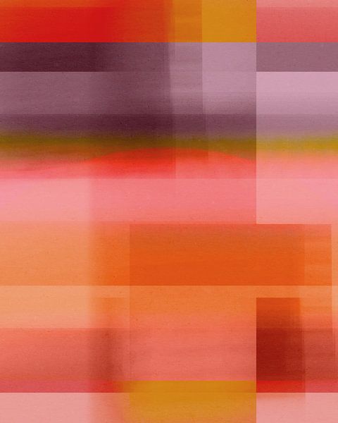 Abstract in neon-aardetinten. Roze, terra, groen, lila van Dina Dankers