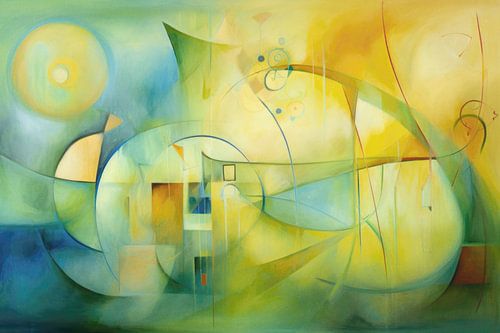 Groen Geometrisch - Dromerig Abstract Schilderij