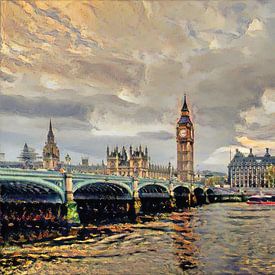 Impressionistisch Schilderij London Bridge in de stijl van Renoir
