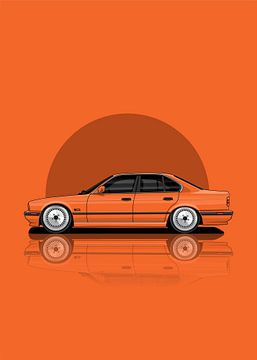 Kunstauto BMW E34 oranje van D.Crativeart