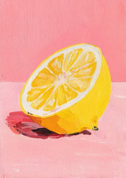Minimalist lemon on a pink background by Niklas Maximilian