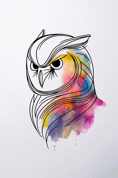 Abstrakte bunte Eule in Line Art von Art & Soul Creations