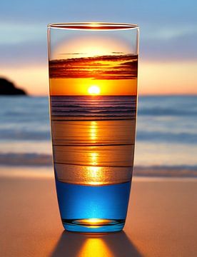 Glas am Strand bei untergehender Sonne von Michael