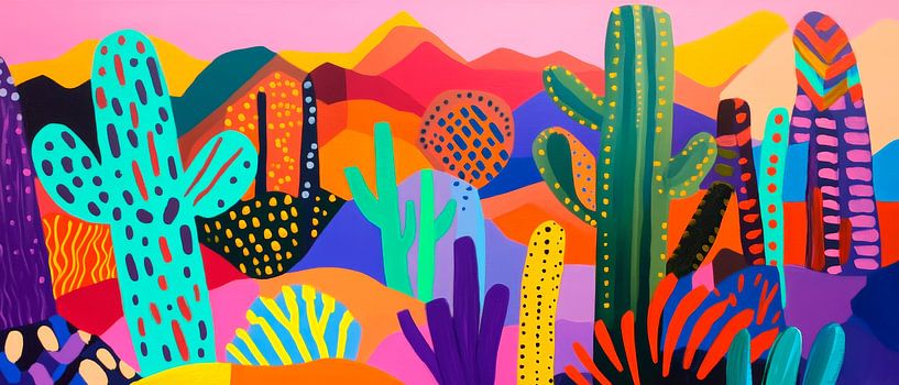 Colourful cactus landscape at sunset by Poster Art Shop