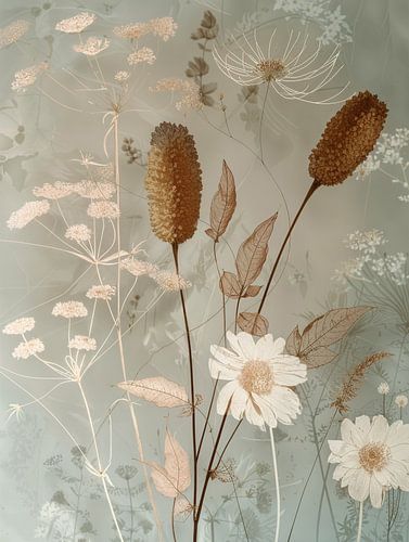 Botanisch stilleven in Japandi stijl.