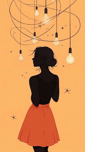 Orange Silhouette Woman with Light Bulbs