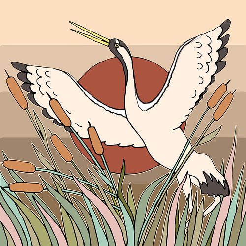 Kraanvogel op beige